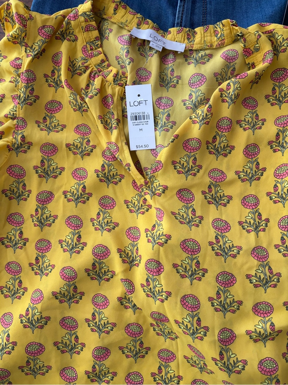 LOFT Yellow Floral Split-Neck Top